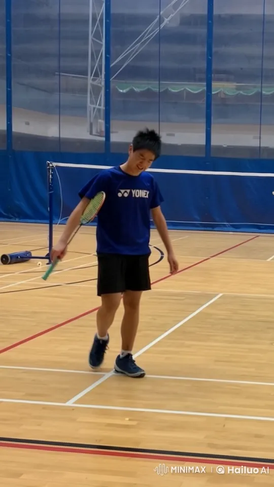 Badminton Player Performs Backflip in Indoor Court – AI Generated Video | Hailuo AI