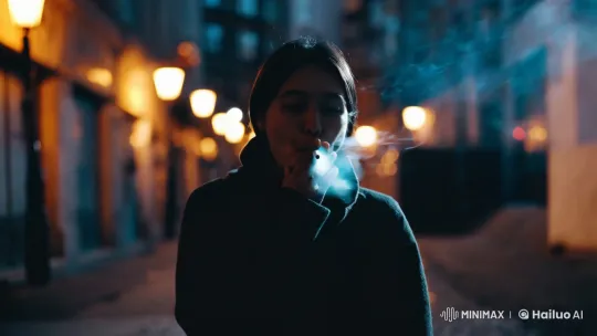 Solitary Smoker in Urban Night: Aesthetic Framing – AI Generated Video | Hailuo AI