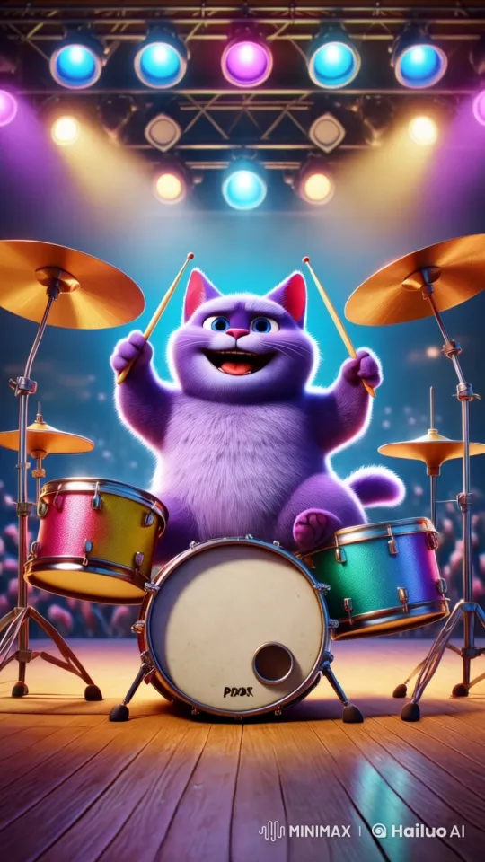 Purple Cat Rock Drummer in Live2D Animation – AI Generated Video | Hailuo AI