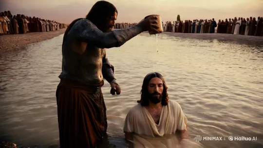 John Baptizes Jesus in Dawn's Sacred Light – AI Generated Video | Hailuo AI