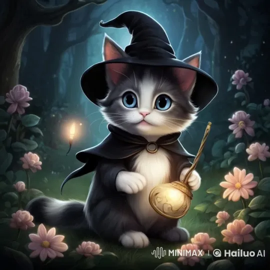 Wizard Kitten Plants a Magical Flower in Enchanting Forest – AI Generated Video | Hailuo AI