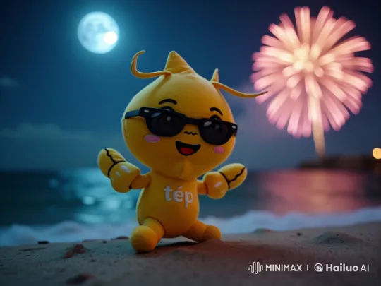 Yellow Mascot Tép Celebrates New Year 2025 with Joyful Dance and Fireworks – AI Generated Video | Hailuo AI
