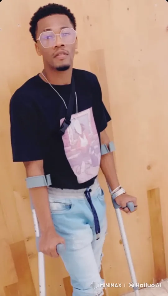Casual and Reflective Person with Crutches Smoking – AI Generated Video | Hailuo AI