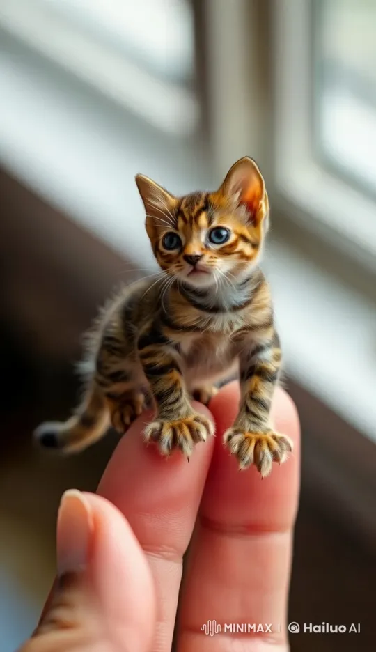 Tiny Kitten Curiously Explores Human Hand – AI Generated Video | Hailuo AI