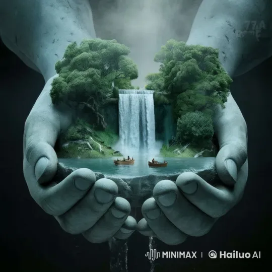 Stone Hands Cradle a Miniature, Serene Landscape – AI Generated Video | Hailuo AI