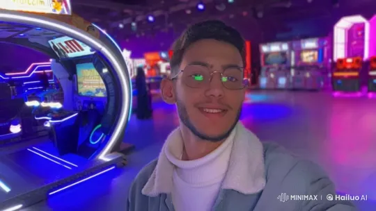 Stylish Person Relaxing in Vibrant Arcade – AI Generated Video | Hailuo AI
