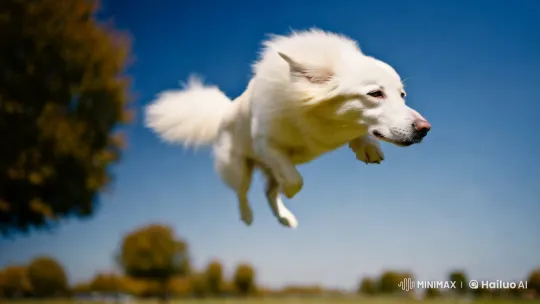 Graceful Flight: A Dog Soars in Surreal Slow Motion – AI Generated Video | Hailuo AI