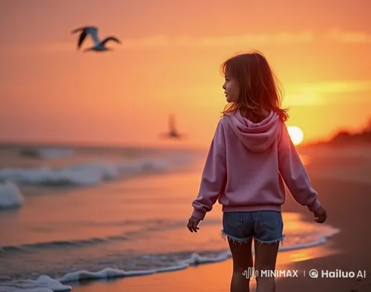 Tranquil Sunset Beach Walk in Live2D Animation – AI Generated Video | Hailuo AI