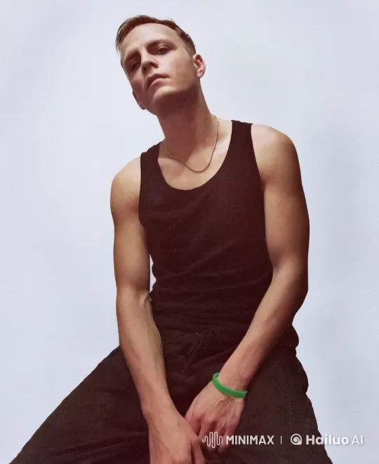 Male Figure Slowly Removes Tank Top in Casual Setting – AI Generated Video | Hailuo AI