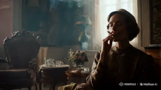 Contemplative Woman in Vintage Room with Cigarette – AI Generated Video | Hailuo AI