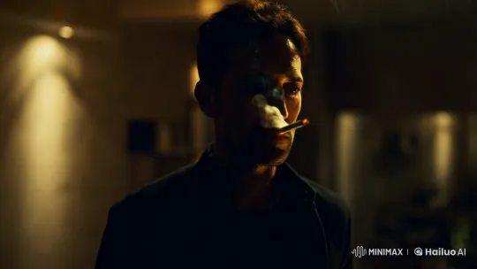 Contemplative Man in Moody Interior with Smoky Veil – AI Generated Video | Hailuo AI