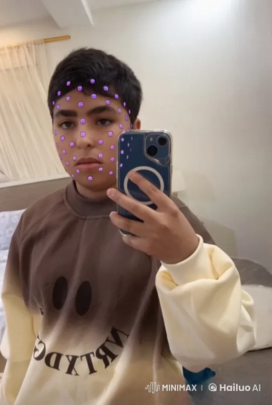 Young Person Taking Selfie in Cozy Room with Live2D Effects – AI Generated Video | Hailuo AI