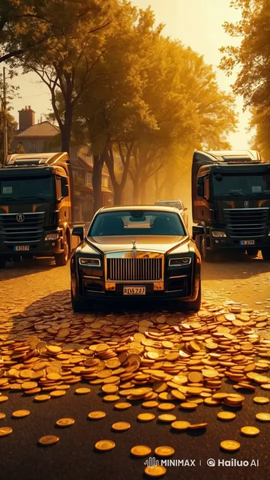 Luxury Rolls-Royce Amidst Cascading Gold Coins in Golden Light – AI Generated Video | Hailuo AI