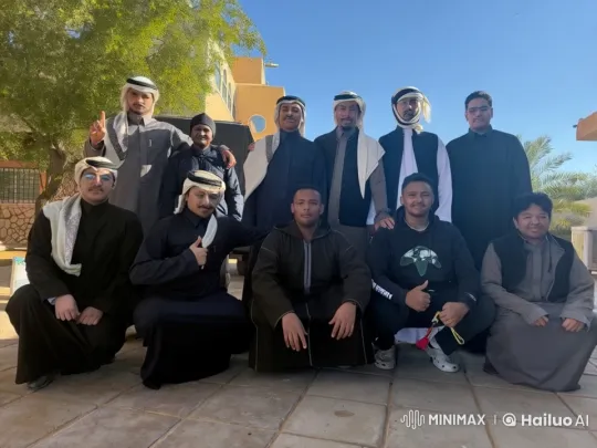 Traditional and Modern Attire Group Pose Outdoors – AI Generated Video | Hailuo AI