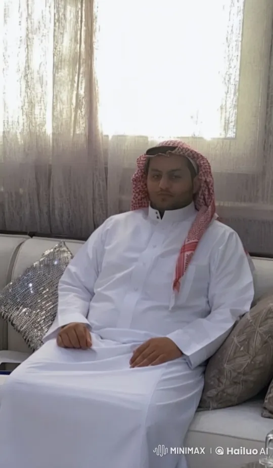 Man in Thawb Smokes on Sofa with Sunlit Atmosphere – AI Generated Video | Hailuo AI