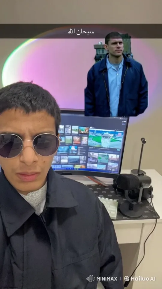 Quiet Reflection: Person Smoking with Collage on Monitor – AI Generated Video | Hailuo AI