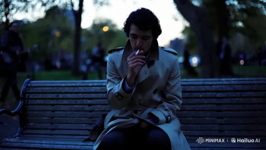Contemplative Figure on Dusk-Lit Park Bench – AI Generated Video | Hailuo AI