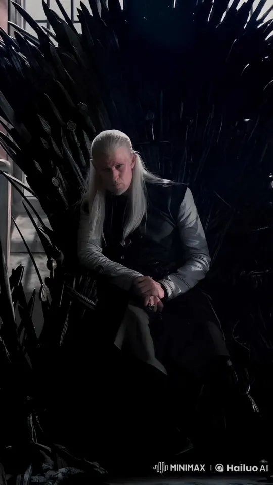 Character on Iron Throne with Swords Amidst Dark Ambiance – AI Generated Video | Hailuo AI