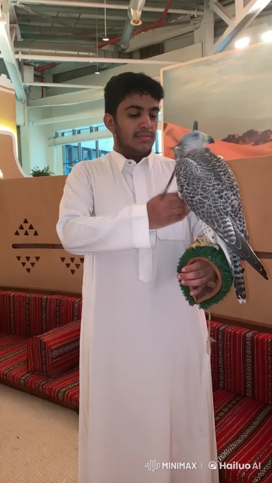Middle Eastern Gentleman with Falcon and Smoke in Cozy Setting – AI Generated Video | Hailuo AI