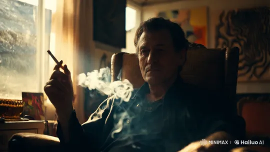 Contemplative Man in Artistically Lit Room – AI Generated Video | Hailuo AI