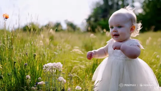 Innocent Grace: White Baby Dances in Meadow – AI Generated Video | Hailuo AI