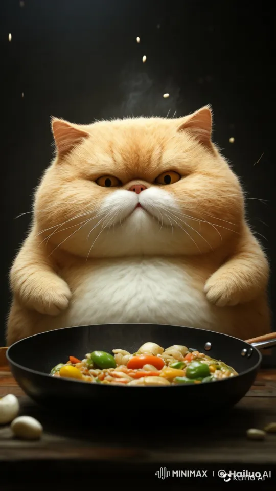 Rotund Cat Cooks with Focus in Animated Video – AI Generated Video | Hailuo AI