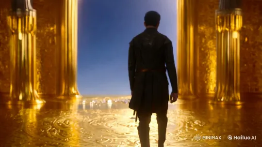 Man Reflects in Opulent Hall with Celestial View – AI Generated Video | Hailuo AI