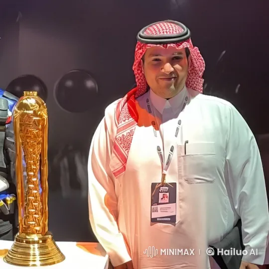 Man with Traditional Attire and Trophy Amidst Smoke – AI Generated Video | Hailuo AI