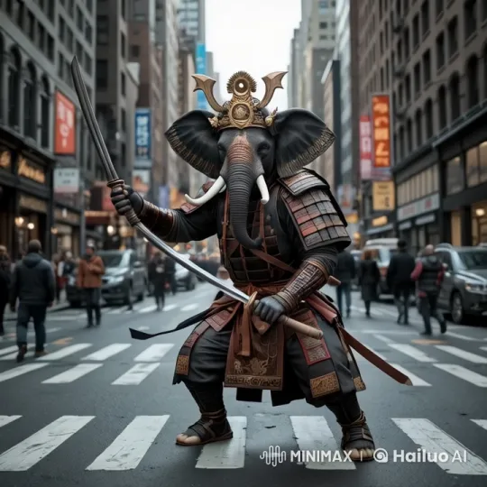 Samurai Elephant Stands Guard in NYC – AI Generated Video | Hailuo AI