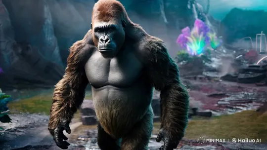 Colossal Alien-Gorilla Creature in Aesthetic Post-Apocalyptic Landscape – AI Generated Video | Hailuo AI