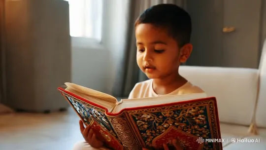 Child Meditates with Quran in Serene Room – AI Generated Video | Hailuo AI