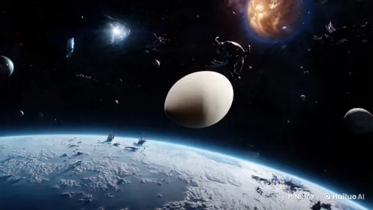 Egg Ascends from Earth Amidst Cosmic Chaos – AI Generated Video | Hailuo AI