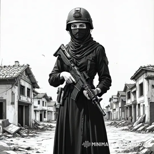 Muslim Woman Navigates War-Torn Ruins with Determination – AI Generated Video | Hailuo AI
