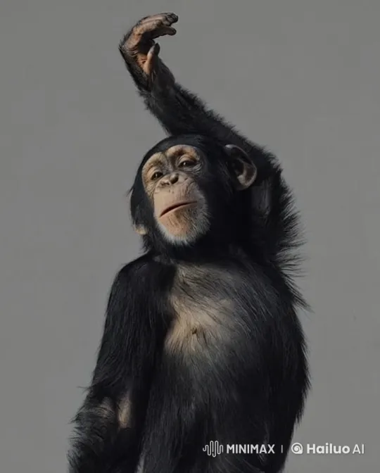 Chimpanzee Gracefully Stretching in Neutral Setting – AI Generated Video | Hailuo AI