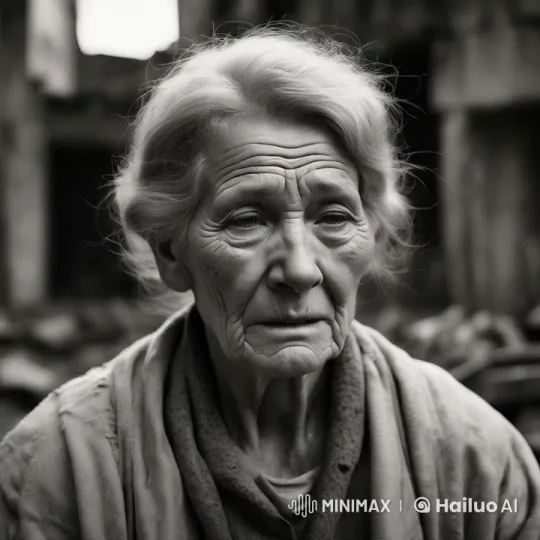 Elderly Woman Prays in War-Torn Ruins – AI Generated Video | Hailuo AI