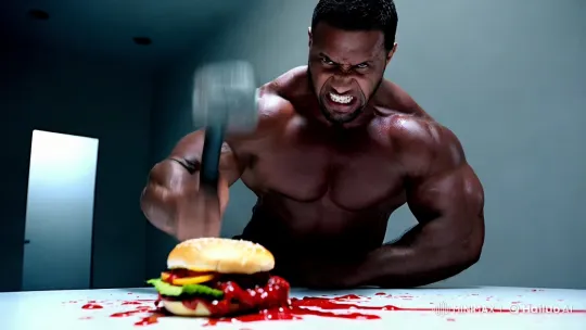 Aesthetic Violence: Brutal Force Meets Innocent Burger – AI Generated Video | Hailuo AI