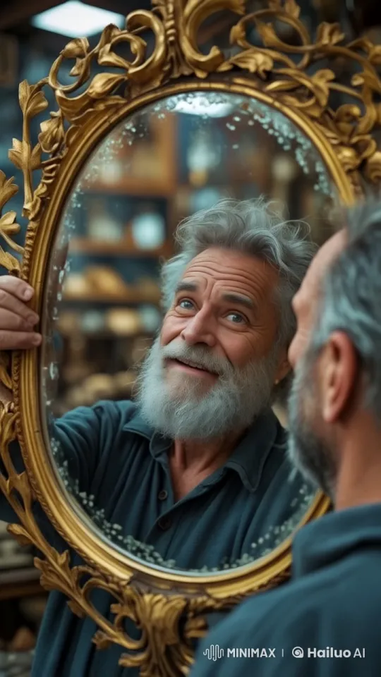Live2D Animation: Person Examining Themselves in an Antique Mirror – AI Generated Video | Hailuo AI