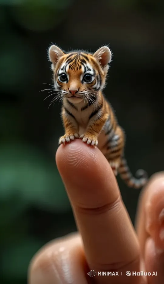 Tiny Tiger's Curious Exploration on a Finger – AI Generated Video | Hailuo AI