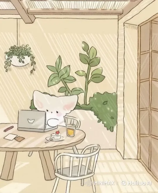Cozy Room: Furry Creature Productively Works on Laptop – AI Generated Video | Hailuo AI