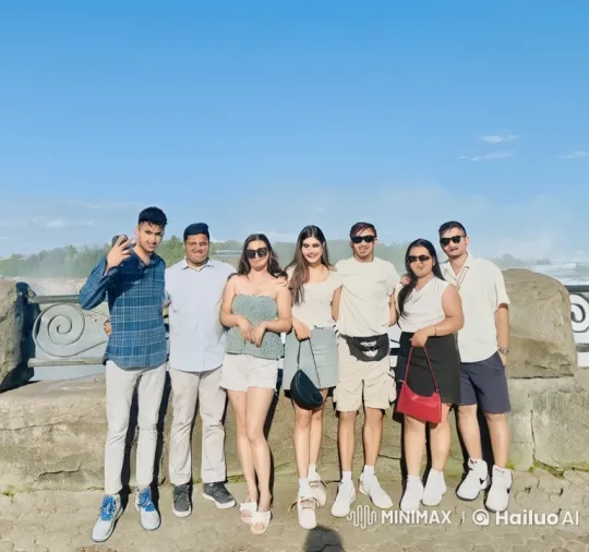Friends Playfully Scuffle and Chase at Scenic Viewpoint – AI Generated Video | Hailuo AI