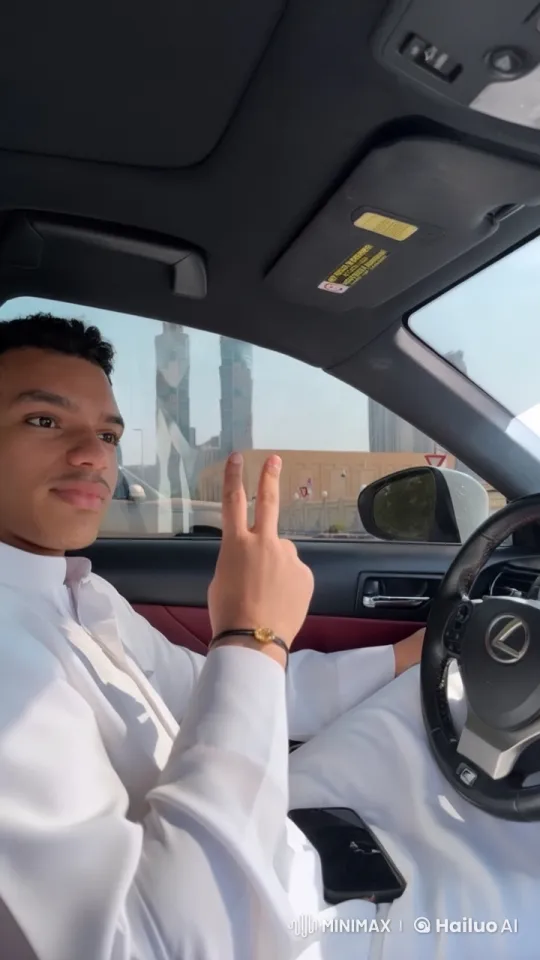 Man in White Attire Smokes in Stationary Car Amidst Urban View – AI Generated Video | Hailuo AI