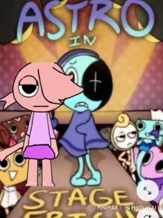Astro in Stage Fright: A Nervous Blue Character and a Falling Pink Friend – AI Generated Video | Hailuo AI