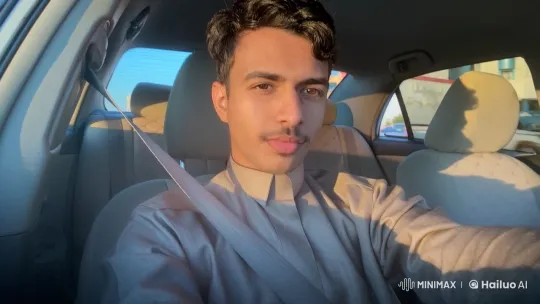 Young Man Relaxing in Car with Traditional Attire – AI Generated Video | Hailuo AI