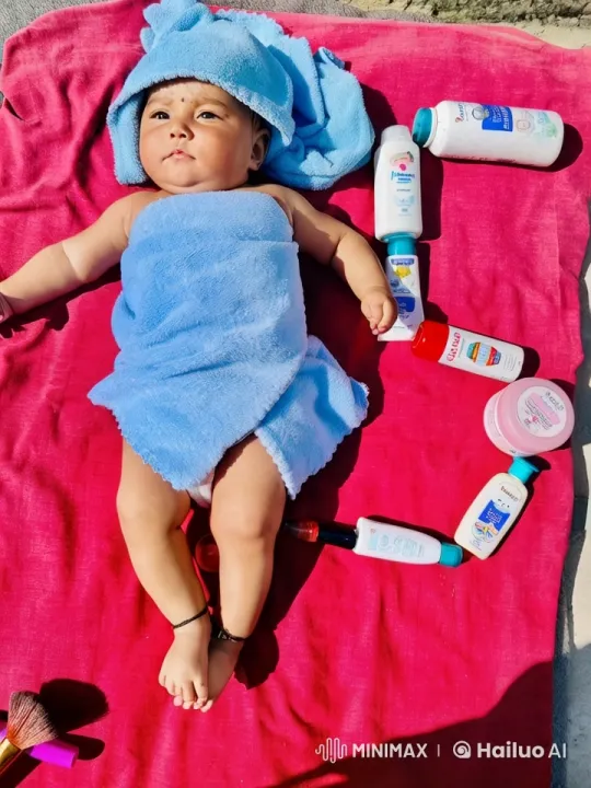 Baby on Red Blanket Amidst Care Products – AI Generated Video | Hailuo AI