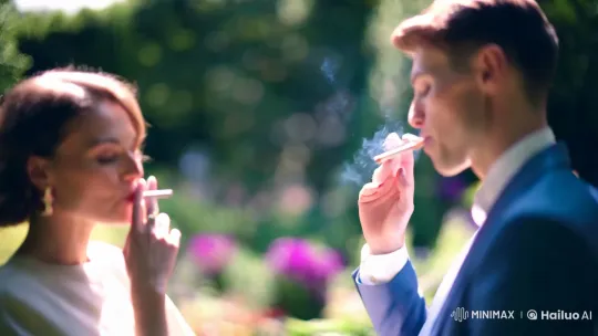 Tranquil Garden Smoking Scene with Ethereal Aesthetic – AI Generated Video | Hailuo AI