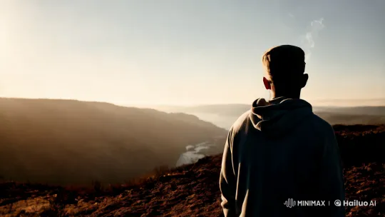 Contemplative Man on Hilltop at Dusk – AI Generated Video | Hailuo AI