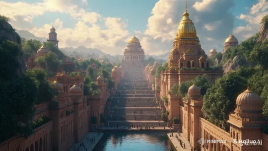 Cinematic Flyover of Majestic City with Vibrant Celebration – AI Generated Video | Hailuo AI