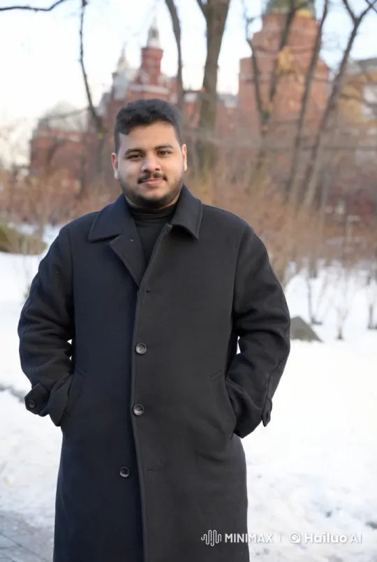 Man Smoking in Snowy Park Atmosphere – AI Generated Video | Hailuo AI