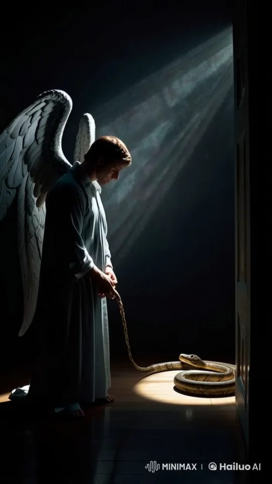 Serene Angel and Coiled Snake in Divine Encounter – AI Generated Video | Hailuo AI