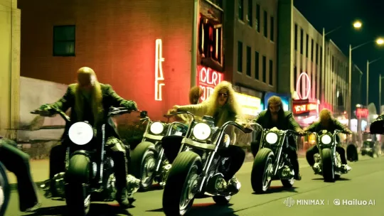 Ghost Rider Motorcycle Club Rides Through Neon Night – AI Generated Video | Hailuo AI